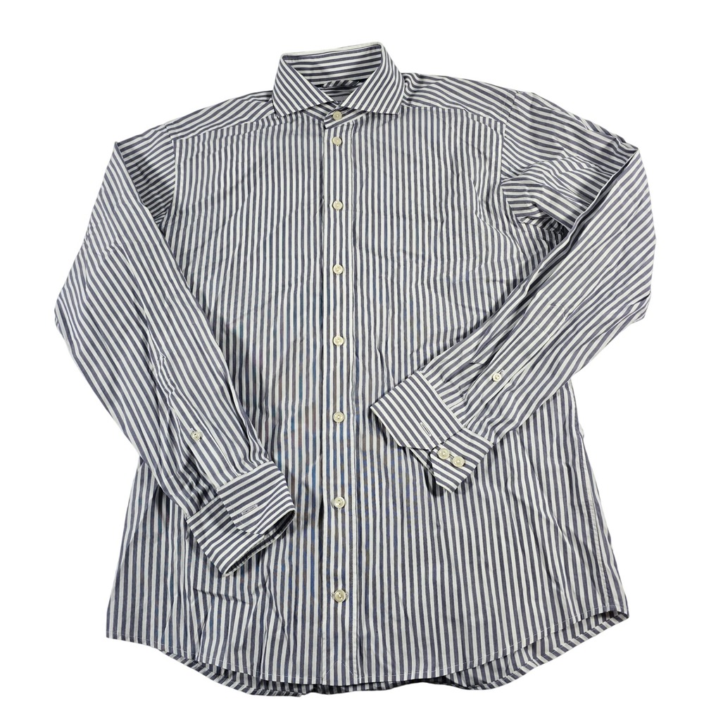 Eton Slim Fit Dress Shirt Mens 39 M Blue White Striped Spread Collar Cotton